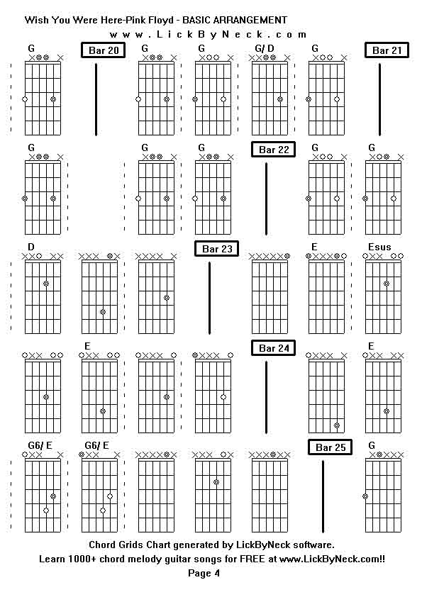 Chord Grids Chart of chord melody fingerstyle guitar song-Wish You Were Here-Pink Floyd - BASIC ARRANGEMENT,generated by LickByNeck software.